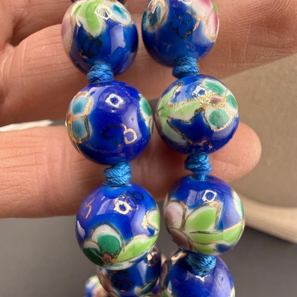 Estate Jewelry - Vintage Chinese Cloisonne Enamel Necklace Blue 26"